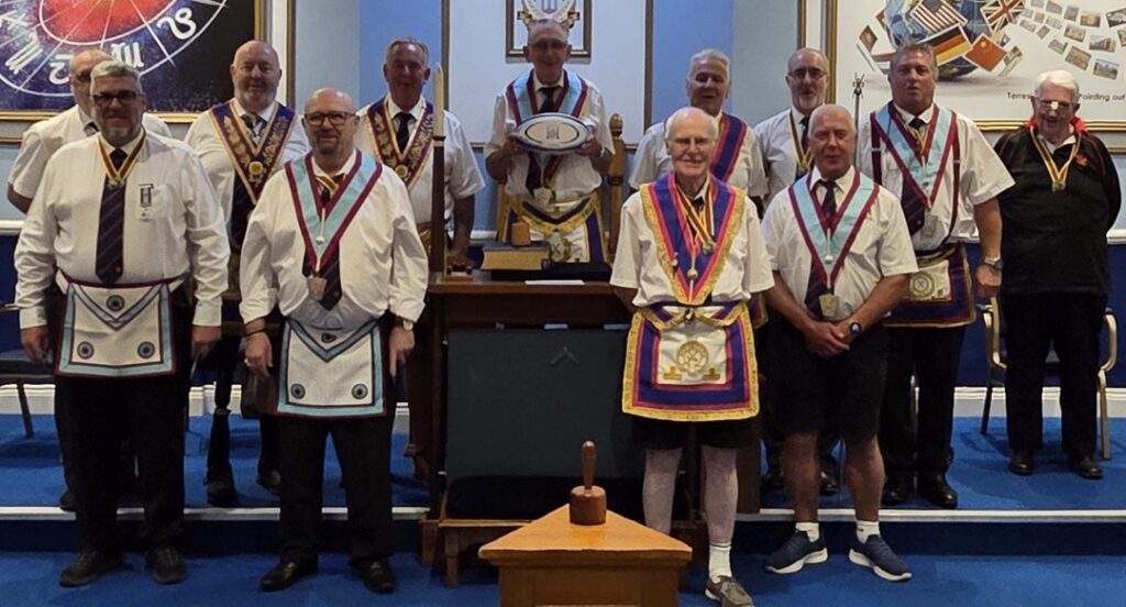 Members of Home of Rugby Lodge after having installed the new Worshipful Master, WBro Victor Burton